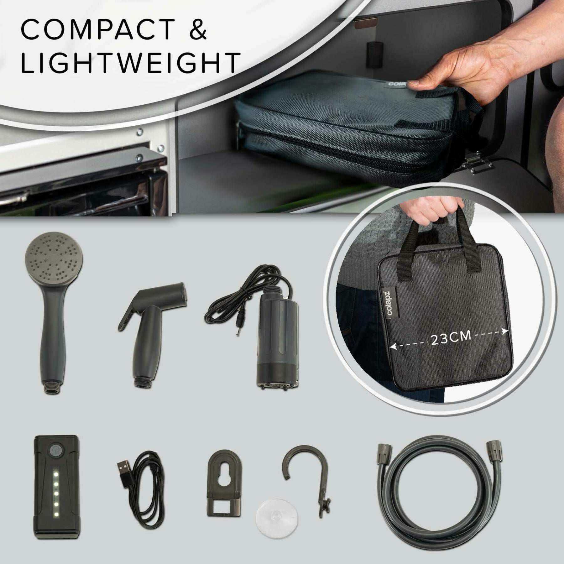 Colapz 充電式キャンプシャワー COLAPZ コラプズ 12v Portable Rechargeable Travel Shower (3in1